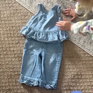 Zara Light Blue Ruffled Kids Overalls